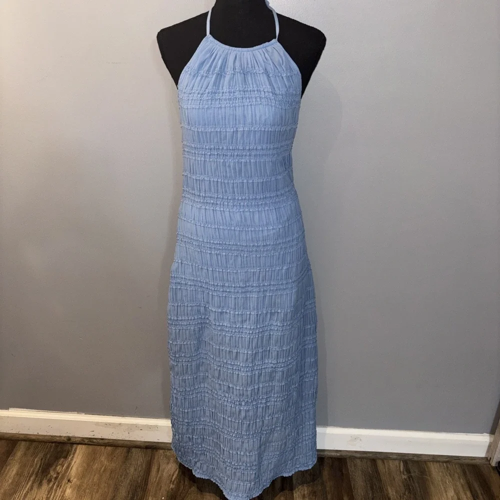 Abercrombie & Fitch Halter Ruched Maxi Dress Cloudy Blue Women's Size M